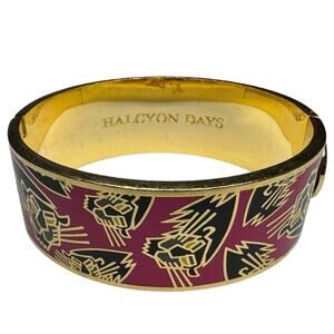 Halcyon Days Panther Bangle Berry Enamel Gold 8 KT Gold Plated Hinged